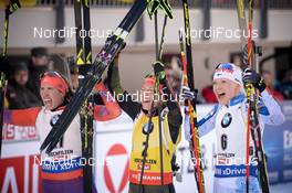 19.02.2017, Hochfilzen, Austria (AUT): Kaisa Makarainen (FIN), Susan Dunklee (USA), Laura Dahlmeier (GER) - IBU world championships biathlon, mass women, Hochfilzen (AUT). www.nordicfocus.com. © NordicFocus. Every downloaded picture is fee-liable.