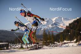 19.02.2017, Hochfilzen, Austria (AUT): Yuliia Dzhima (UKR), Vanessa Hinz (GER) - IBU world championships biathlon, mass women, Hochfilzen (AUT). www.nordicfocus.com. © NordicFocus. Every downloaded picture is fee-liable.