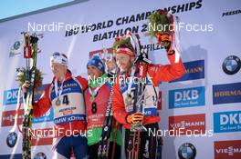 19.02.2017, Hochfilzen, Austria (AUT): Simon Schempp (GER), Johannes Thingnes Boe (NOR), Simon Eder (AUT) - IBU world championships biathlon, medals, Hochfilzen (AUT). www.nordicfocus.com. © NordicFocus. Every downloaded picture is fee-liable.