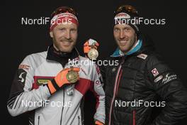 18.02.2017, Hochfilzen, Austria (AUT): Simon Eder (AUT), Dominik Landertinger (AUT), (l-r) - IBU world championships biathlon, medals, Hochfilzen (AUT). www.nordicfocus.com. © NordicFocus. Every downloaded picture is fee-liable.