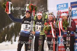 09.02.2017, Hochfilzen, Austria (AUT): Anais Chevalier (FRA), Marie Dorin Habert (FRA), Quentin Fillon Maillet (FRA), Martin Fourcade (FRA) - IBU world championships biathlon, relay mixed, Hochfilzen (AUT). www.nordicfocus.com. © NordicFocus. Every downloaded picture is fee-liable.