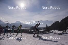 09.02.2017, Hochfilzen, Austria (AUT): Vanessa Hinz (GER), Susan Dunklee (USA), Anais Chevalier (FRA), Hanna Oeberg (SWE), (l-r) - IBU world championships biathlon, relay mixed, Hochfilzen (AUT). www.nordicfocus.com. © NordicFocus. Every downloaded picture is fee-liable.
