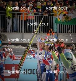 12.02.2017, Hochfilzen, Austria (AUT): Ole Einar Bjoerndalen (NOR), Martin Fourcade (FRA) - IBU world championships biathlon, pursuit men, Hochfilzen (AUT). www.nordicfocus.com. © NordicFocus. Every downloaded picture is fee-liable.