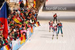 12.02.2017, Hochfilzen, Austria (AUT): Kaisa Makarainen (FIN), Celia Aymonier (FRA) - IBU world championships biathlon, pursuit women, Hochfilzen (AUT). www.nordicfocus.com. © NordicFocus. Every downloaded picture is fee-liable.
