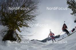 12.02.2017, Hochfilzen, Austria (AUT): Lena Haecki (SUI), Marte Olsbu (NOR) - IBU world championships biathlon, pursuit women, Hochfilzen (AUT). www.nordicfocus.com. © NordicFocus. Every downloaded picture is fee-liable.