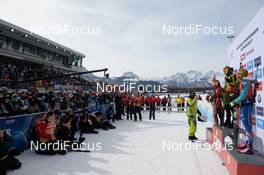 12.02.2017, Hochfilzen, Austria (AUT): Gabriela Koukalova (CZE), Darya Domracheva (BLR), Laura Dahlmeier (GER) - IBU world championships biathlon, pursuit women, Hochfilzen (AUT). www.nordicfocus.com. © NordicFocus. Every downloaded picture is fee-liable.