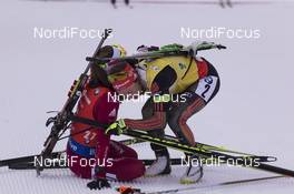 12.02.2017, Hochfilzen, Austria (AUT): Darya Domracheva (BLR), Laura Dahlmeier (GER), (l-r) - IBU world championships biathlon, pursuit women, Hochfilzen (AUT). www.nordicfocus.com. © NordicFocus. Every downloaded picture is fee-liable.