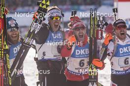 18.02.2017, Hochfilzen, Austria (AUT): Daniel Mesotitsch (AUT), Julian Eberhard (AUT), Simon Eder (AUT), Dominik Landertinger (AUT), (l-r) - IBU world championships biathlon, relay men, Hochfilzen (AUT). www.nordicfocus.com. © NordicFocus. Every downloaded picture is fee-liable.
