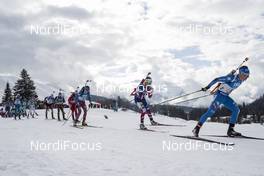 18.02.2017, Hochfilzen, Austria (AUT): Artem Pryma (UKR), Ole Einar Bjoerndalen (NOR), Lukas Hofer (ITA), (l-r) - IBU world championships biathlon, relay men, Hochfilzen (AUT). www.nordicfocus.com. © NordicFocus. Every downloaded picture is fee-liable.