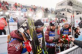 17.02.2017, Hochfilzen, Austria (AUT): Anais Chevalier (FRA), Celia Aymonier (FRA), Justine Braisaz (FRA), Marie Dorin Habert (FRA) - IBU world championships biathlon, relay women, Hochfilzen (AUT). www.nordicfocus.com. © NordicFocus. Every downloaded picture is fee-liable.