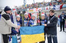 17.02.2017, Hochfilzen, Austria (AUT): Iryna Varvynets (UKR), Yuliia Dzhima (UKR), Anastasiya Merkushyna (UKR), Olena Pidhrushna (UKR) - IBU world championships biathlon, relay women, Hochfilzen (AUT). www.nordicfocus.com. © NordicFocus. Every downloaded picture is fee-liable.