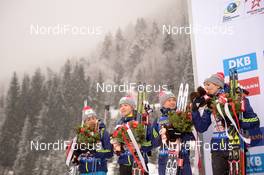17.02.2017, Hochfilzen, Austria (AUT): Iryna Varvynets (UKR), Yuliia Dzhima (UKR), Anastasiya Merkushyna (UKR), Olena Pidhrushna (UKR) - IBU world championships biathlon, relay women, Hochfilzen (AUT). www.nordicfocus.com. © NordicFocus. Every downloaded picture is fee-liable.