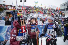17.02.2017, Hochfilzen, Austria (AUT): Anais Chevalier (FRA), Celia Aymonier (FRA), Marie Dorin Habert (FRA) - IBU world championships biathlon, relay women, Hochfilzen (AUT). www.nordicfocus.com. © NordicFocus. Every downloaded picture is fee-liable.