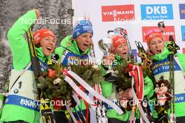 17.02.2017, Hochfilzen, Austria (AUT): Vanessa Hinz (GER), Maren Hammerschmidt (GER), Franziska Hildebrand (GER), Laura Dahlmeier (GER) - IBU world championships biathlon, relay women, Hochfilzen (AUT). www.nordicfocus.com. © NordicFocus. Every downloaded picture is fee-liable.