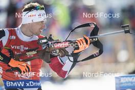11.02.2017, Hochfilzen, Austria (AUT): Julian Eberhard (AUT), Julian Eberhard (AUT) - IBU world championships biathlon, sprint men, Hochfilzen (AUT). www.nordicfocus.com. © NordicFocus. Every downloaded picture is fee-liable.
