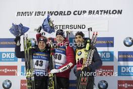 30.11.2017, Oestersund, Sweden, (SWE): Quentin Fillon Maillet (FRA), Johannes Thingnes Boe (NOR), Martin Fourcade (FRA), (l-r) - IBU world cup biathlon, individual men, Oestersund (SWE). www.nordicfocus.com. © Manzoni/NordicFocus. Every downloaded picture is fee-liable.