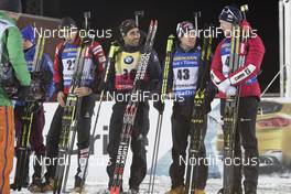 30.11.2017, Oestersund, Sweden, (SWE): Julian Eberhard (AUT), Martin Fourcade (FRA), Quentin Fillon Maillet (FRA), Johannes Thingnes Boe (NOR), (l-r) - IBU world cup biathlon, individual men, Oestersund (SWE). www.nordicfocus.com. © Manzoni/NordicFocus. Every downloaded picture is fee-liable.