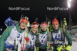 26.11.2017, Oestersund, Sweden, (SWE): Benedikt Doll (GER), Maren Hammerschmidt (GER), Franziska Preuss (GER), Arnd Peiffer (GER), (l-r) - IBU world cup biathlon, relay mixed, Oestersund (SWE). www.nordicfocus.com. © Manzoni/NordicFocus. Every downloaded picture is fee-liable.