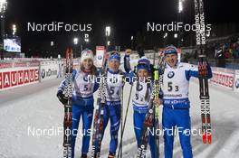 26.11.2017, Oestersund, Sweden, (SWE): Lisa Vittozzi (ITA), Lukas Hofer (ITA), Dorothea Wierer (ITA), Dominik Windisch (ITA), (l-r) - IBU world cup biathlon, relay mixed, Oestersund (SWE). www.nordicfocus.com. © Manzoni/NordicFocus. Every downloaded picture is fee-liable.