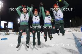 26.11.2017, Oestersund, Sweden, (SWE): Benedikt Doll (GER), Maren Hammerschmidt (GER), Franziska Preuss (GER), Arnd Peiffer (GER), (l-r) - IBU world cup biathlon, relay mixed, Oestersund (SWE). www.nordicfocus.com. © Manzoni/NordicFocus. Every downloaded picture is fee-liable.