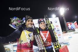 03.12.2017, Oestersund, Sweden, (SWE): Martin Fourcade (FRA), Quentin Fillon Maillet (FRA), (l-r) - IBU world cup biathlon, pursuit men, Oestersund (SWE). www.nordicfocus.com. © Manzoni/NordicFocus. Every downloaded picture is fee-liable.