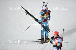 03.12.2017, Oestersund, Sweden, (SWE): Quentin Fillon Maillet (FRA), Martin Fourcade (FRA) - IBU world cup biathlon, pursuit men, Oestersund (SWE). www.nordicfocus.com. © Tumashov/NordicFocus. Every downloaded picture is fee-liable.