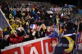 03.12.2017, Oestersund, Sweden, (SWE): Martin Fourcade and fans (FRA) - IBU world cup biathlon, pursuit men, Oestersund (SWE). www.nordicfocus.com. © Tumashov/NordicFocus. Every downloaded picture is fee-liable.