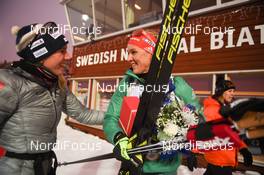 03.12.2017, Oestersund, Sweden, (SWE): Lena Haecki (SUI), Denise Herrmann (GER) - IBU world cup biathlon, pursuit women, Oestersund (SWE). www.nordicfocus.com. © Tumashov/NordicFocus. Every downloaded picture is fee-liable.