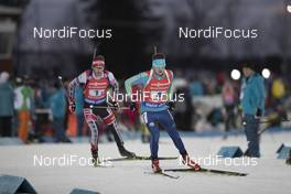 26.11.2017, Oestersund, Sweden, (SWE): Simon Eder (AUT), Maxim Braun (KAZ), (l-r) - IBU world cup biathlon, single mixed relay, Oestersund (SWE). www.nordicfocus.com. © Manzoni/NordicFocus. Every downloaded picture is fee-liable.