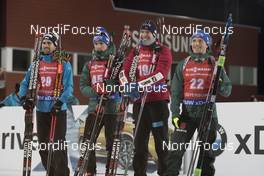 02.12.2017, Oestersund, Sweden, (SWE): Johannes Thingnes Boe (NOR), Simon Schempp (GER), Emil Hegle Svendsen (NOR), Erik Lesser (GER), (l-r) - IBU world cup biathlon, sprint men, Oestersund (SWE). www.nordicfocus.com. © Manzoni/NordicFocus. Every downloaded picture is fee-liable.