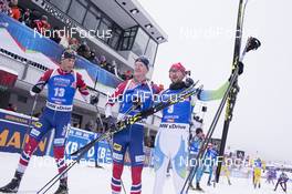 09.12.2017, Hochfilzen, Austria (AUT): Lars Helge Birkeland (NOR), Johannes Thingnes Boe (NOR), Jakov Fak (SLO), (l-r) -  IBU world cup biathlon, pursuit men, Hochfilzen (AUT). www.nordicfocus.com. © Manzoni/NordicFocus. Every downloaded picture is fee-liable.