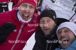 09.12.2017, Hochfilzen, Austria (AUT): The "hard guys" from the Biathlon Hockey Team: Peter Blom (SWE), Madshus Race Service, Andy Mettler (SUI), Rossignol Race Service, Christian Manzoni (SUI), IBU Photomanager and CEO NordicFocus, (l-r) -  IBU world cup biathlon, pursuit women, Hochfilzen (AUT). www.nordicfocus.com. © Manzoni/NordicFocus. Every downloaded picture is fee-liable.