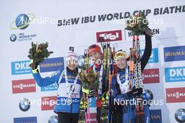 09.12.2017, Hochfilzen, Austria (AUT): Kaisa Makarainen (FIN), Anastasiya Kuzmina (SVK), Darya Domracheva (BLR), (l-r) -  IBU world cup biathlon, pursuit women, Hochfilzen (AUT). www.nordicfocus.com. © Manzoni/NordicFocus. Every downloaded picture is fee-liable.