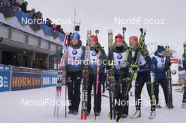 10.12.2017, Hochfilzen, Austria (AUT): Vanessa Hinz (GER), Franziska Hildebrand (GER), Maren Hammerschmidt (GER), Laura Dahlmeier (GER), (l-r) -  IBU world cup biathlon, relay women, Hochfilzen (AUT). www.nordicfocus.com. © Manzoni/NordicFocus. Every downloaded picture is fee-liable.