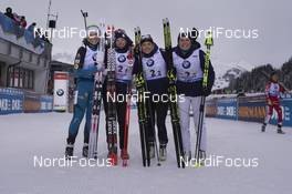 10.12.2017, Hochfilzen, Austria (AUT): Anais Bescond (FRA), Marie Dorin Habert (FRA), Celia Aymonier (FRA), Justine Braisaz (FRA), (l-r) -  IBU world cup biathlon, relay women, Hochfilzen (AUT). www.nordicfocus.com. © Manzoni/NordicFocus. Every downloaded picture is fee-liable.