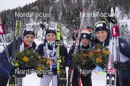 10.12.2017, Hochfilzen, Austria (AUT): Celia Aymonier (FRA), Justine Braisaz (FRA), Marie Dorin (FRA), Anais Bescond (FRA), (l-r) -  IBU world cup biathlon, relay women, Hochfilzen (AUT). www.nordicfocus.com. © Manzoni/NordicFocus. Every downloaded picture is fee-liable.