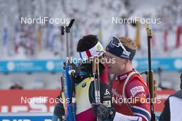 17.12.2017, Annecy-Le Grand Bornand, France (FRA): Martin Fourcade (FRA), Johannes Thingnes Boe (NOR), (l-r) -  IBU world cup biathlon, mass men, Annecy-Le Grand Bornand (FRA). www.nordicfocus.com. © Manzoni/NordicFocus. Every downloaded picture is fee-liable.