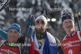 17.12.2017, Annecy-Le Grand Bornand, France (FRA): Erik Lesser (GER), Martin Fourcade (FRA), Johannes Thingnes Boe (NOR), (l-r) -  IBU world cup biathlon, mass men, Annecy-Le Grand Bornand (FRA). www.nordicfocus.com. © Manzoni/NordicFocus. Every downloaded picture is fee-liable.