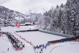 15.12.2017, Annecy-Le Grand Bornand, France (FRA): Event Feature: Overview over the Biathlon Venue of Le Grand Bornand with the Shooting Range, the Penalty Loop, the Mixed Zone, the Coaches Area, the Start Box -  IBU world cup biathlon, sprint men, Annecy-Le Grand Bornand (FRA). www.nordicfocus.com. © Manzoni/NordicFocus. Every downloaded picture is fee-liable.