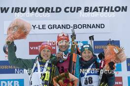 14.12.2017, Annecy-Le Grand Bornand, France (FRA): Laura Dahlmeier (GER), Anastasiya Kuzmina (SVK), Vita Semerenko (UKR), (l-r) -  IBU world cup biathlon, sprint women, Annecy-Le Grand Bornand (FRA). www.nordicfocus.com. © Manzoni/NordicFocus. Every downloaded picture is fee-liable.
