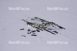 13.12.2017, Annecy-Le Grand Bornand, France (FRA): Event Feature: skis buried in the snow -  IBU world cup biathlon, training, Annecy-Le Grand Bornand (FRA). www.nordicfocus.com. © Manzoni/NordicFocus. Every downloaded picture is fee-liable.