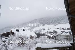 13.12.2017, Annecy-Le Grand Bornand, France (FRA): Event Feature: view from the competition building over snowy Le Grand Bornand -  IBU world cup biathlon, training, Annecy-Le Grand Bornand (FRA). www.nordicfocus.com. © Manzoni/NordicFocus. Every downloaded picture is fee-liable.