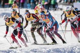 01.01.2017, Val Mustair, Switzerland (SUI): Finn Haagen Krogh (NOR), Thomas Bing (GER), Sergey Ustiugov (RUS), Emil Iversen (NOR), (l-r)  - FIS world cup cross-country, tour de ski, mass men, Val Mustair (SUI). www.nordicfocus.com. © Modica/NordicFocus. Every downloaded picture is fee-liable.