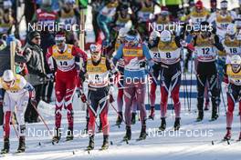 01.01.2017, Val Mustair, Switzerland (SUI): Andrew Young (GBR), Len Valjas (CAN), Martin Johnsrud Sundby (NOR), Sergey Ustiugov (RUS), Emil Iversen (NOR), Roman Furger (SUI), Finn Haagen Krogh (NOR), (l-r)  - FIS world cup cross-country, tour de ski, mass men, Val Mustair (SUI). www.nordicfocus.com. © Modica/NordicFocus. Every downloaded picture is fee-liable.