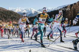 01.01.2017, Val Mustair, Switzerland (SUI): Anton Lindblad (SWE), Clement Parisse (FRA), Daniel Rickardsson (SWE), (l-r)  - FIS world cup cross-country, tour de ski, mass men, Val Mustair (SUI). www.nordicfocus.com. © Modica/NordicFocus. Every downloaded picture is fee-liable.