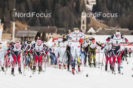 01.01.2017, Val Mustair, Switzerland (SUI): Maiken Caspersen Falla (NOR), Stina Nilsson (SWE), Ingvild Flugstad Oestberg (NOR), (l-r)  - FIS world cup cross-country, tour de ski, mass women, Val Mustair (SUI). www.nordicfocus.com. © Modica/NordicFocus. Every downloaded picture is fee-liable.