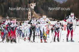 01.01.2017, Val Mustair, Switzerland (SUI): Maiken Caspersen Falla (NOR), Stina Nilsson (SWE), Ingvild Flugstad Oestberg (NOR), (l-r)  - FIS world cup cross-country, tour de ski, mass women, Val Mustair (SUI). www.nordicfocus.com. © Modica/NordicFocus. Every downloaded picture is fee-liable.