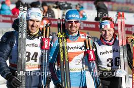 06.01.2017, Toblach, Italy (ITA): Maurice Manificat (FRA), Sergey Ustiugov (RUS), Simen Hegstad Krueger (NOR), (l-r)  - FIS world cup cross-country, tour de ski, 10km men, Toblach (ITA). www.nordicfocus.com. © Modica/NordicFocus. Every downloaded picture is fee-liable.