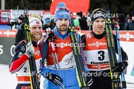 08.01.2017, Val di Fiemme, Italy (ITA): Martin Johnsrud Sundby (NOR), Sergey Ustiugov (RUS), Dario Cologna (SUI), (l-r)  - FIS world cup cross-country, tour de ski, final climb men, Val di Fiemme (ITA). www.nordicfocus.com. © Modica/NordicFocus. Every downloaded picture is fee-liable.