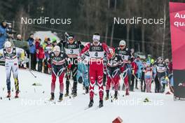 07.01.2017, Val di Fiemme, Italy (ITA): Marcus Hellner (SWE), Didrik Toenseth (NOR), Alex Harvey (CAN), Hans Christer Holund (NOR), Martin Johnsrud Sundby (NOR), (l-r)  - FIS world cup cross-country, tour de ski, mass men, Val di Fiemme (ITA). www.nordicfocus.com. © Modica/NordicFocus. Every downloaded picture is fee-liable.